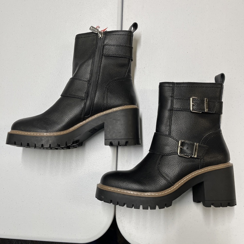 Blondo‎ Reno Boot Black Peppled Leather Combat Waterproof Buckle Size 9 Grunge - Picture 4 of 7